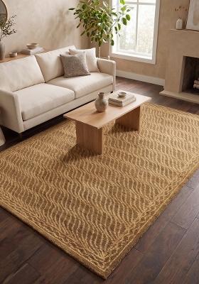 Saffron Rugs Hand Tufted Mustard Gold Geometric Contemporary Rectangular Wool Area Rug