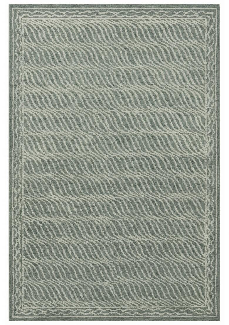 Saffron Rugs Hand Tufted Sage Green Geometric Contemporary Rectangular Wool Area Rug - Indya