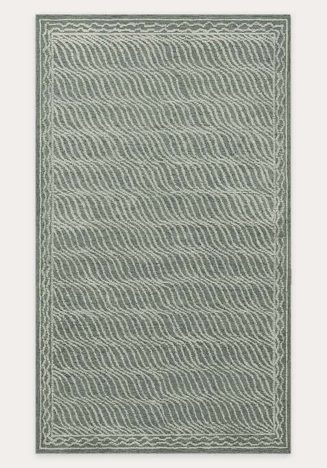 100% Wool Handmade Sage Green Rug | Contemporary Geometric Carpet With Cotton Backing For Living Room