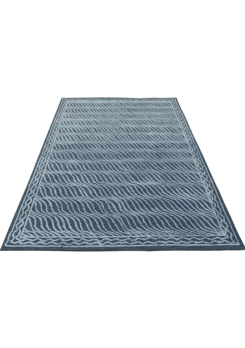 Saffron Rugs Hand-Tufted 100% Wool Area Rug | Slate Blue Rectangular Rug | Cotton Backing | Contemporary Geometric Home Decor Carpet for Living Room - Indya