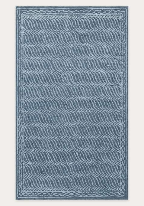 100% Wool Handmade Slate Blue Rug | Contemporary Geometric Carpet With Cotton Backing For Living Room