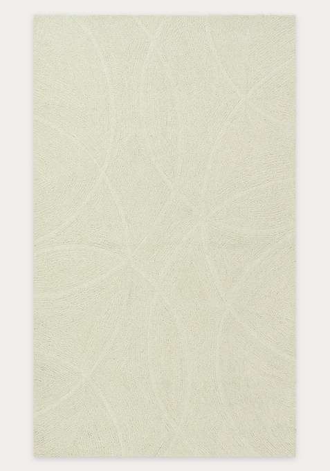 100% Wool Handmade Ivory Rug | Contemporary Swirls Carpet With Cotton Backing For Living Room
