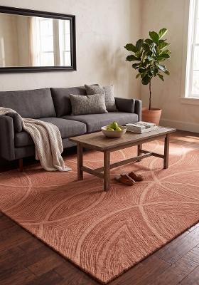 Saffron Rugs Hand Tufted Terracotta Swirls Contemporary Rectangular Wool Area Rug