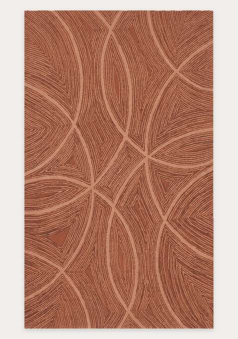 100% Wool Handmade Terracotta Rug | Contemporary Swirls Carpet With Cotton Backing For Living Room