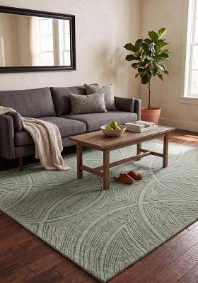 Saffron Rugs Hand Tufted Sage Green Swirls Contemporary Rectangular Wool Area Rug