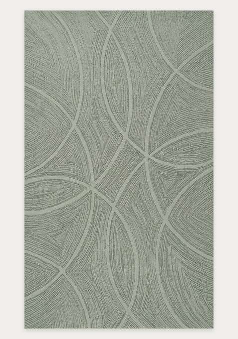 100% Wool Handmade Sage Green Rug | Contemporary Swirls Carpet With Cotton Backing For Living Room