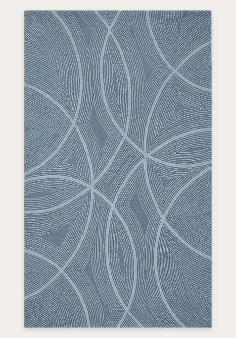 100% Wool Handmade Slate Blue Rug | Contemporary Swirls Carpet With Cotton Backing For Living Room