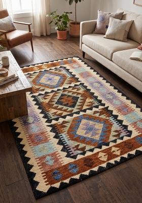Saffron Rugs Hand Tufted Multicolor Geometric Bohemian Rectangular Wool Area Rug