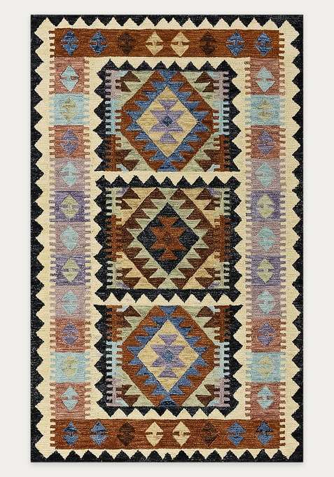 100% Wool Handmade Multicolor Rug | Bohemian Geometric Carpet With Cotton Backing For Living Room