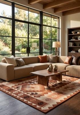 Saffron Rugs Hand Tufted Rust Brown Geometric Bohemian Rectangular Wool Area Rug
