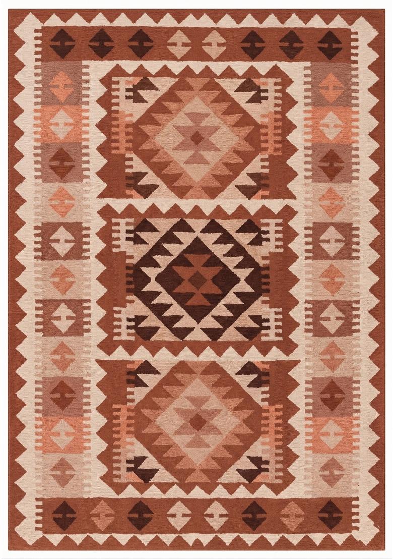 Saffron Rugs Hand Tufted Rust Brown Geometric Bohemian Rectangular Wool Area Rug - Indya