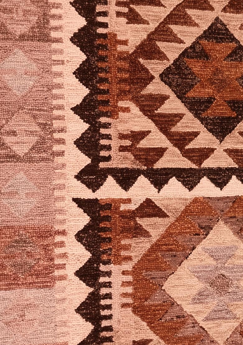 Saffron Rugs Hand Tufted Rust Brown Geometric Bohemian Rectangular Wool Area Rug - Indya