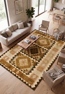 Saffron Rugs Hand Tufted Brown Geometric Bohemian Rectangular Wool Area Rug