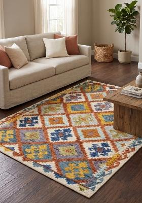 Saffron Rugs Hand Tufted Multicolor  Bohemian Rectangular Wool Area Rug