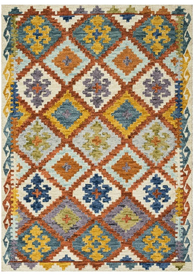 Saffron Rugs Hand Tufted Multicolor  Bohemian Rectangular Wool Area Rug - Indya