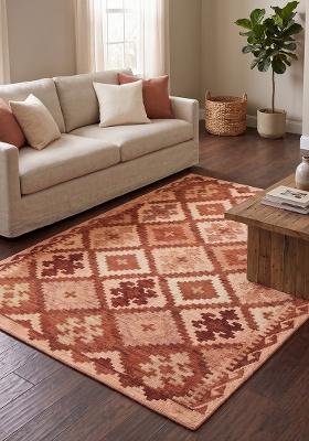 Saffron Rugs Hand Tufted Rust Brown  Bohemian Rectangular Wool Area Rug