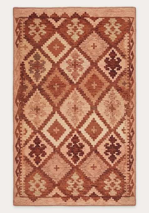 100% Wool Handmade Rust Brown Rug | Bohemian Aztecs Carpet With Cotton Backing For Living Room