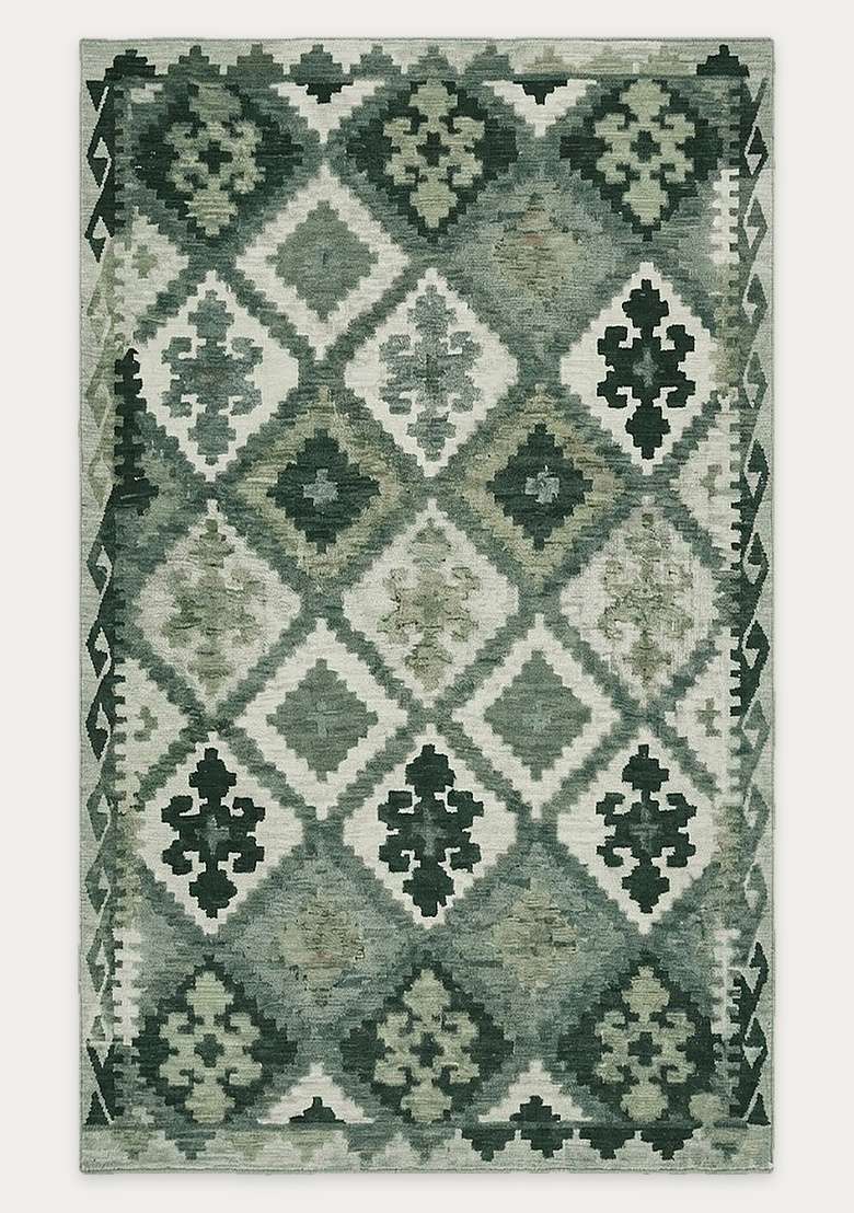 Saffron Rugs Hand-Tufted 100% Wool Area Rug | Green Rectangular Rug | Cotton Backing | Bohemian Geometric Carpet for Living Room - Indya