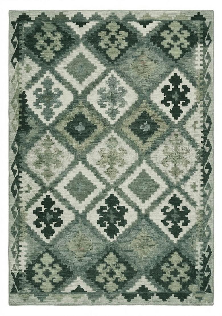 Saffron Rugs Hand Tufted Green  Bohemian Rectangular Wool Area Rug - Indya
