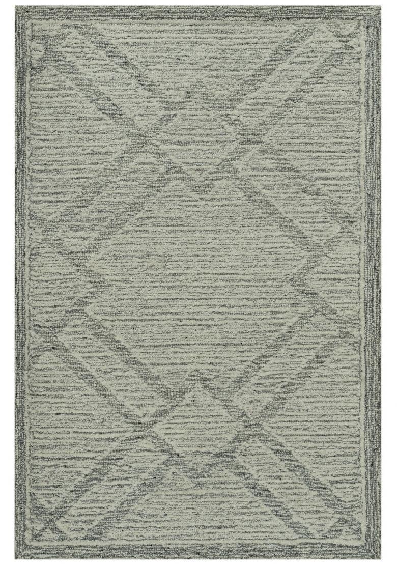 Saffron Rugs Hand Tufted Ivory Grey Trellis Bohemian Rectangular Wool Area Rug - Indya