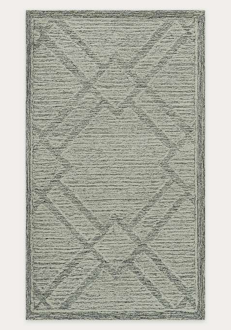 100% Wool Handmade Ivory Grey Rug | Bohemian Trellis Carpet With Cotton Backing For Living Room