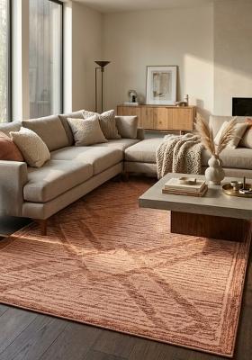 Saffron Rugs Hand Tufted Terracotta Trellis Bohemian Rectangular Wool Area Rug