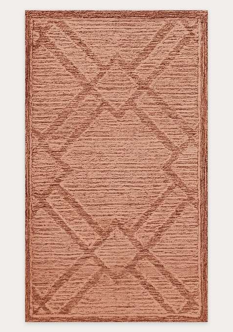100% Wool Handmade Terracotta Rug | Bohemian Trellis Carpet With Cotton Backing For Living Room