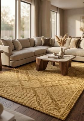 Saffron Rugs Hand Tufted Mustard Gold Trellis Bohemian Rectangular Wool Area Rug