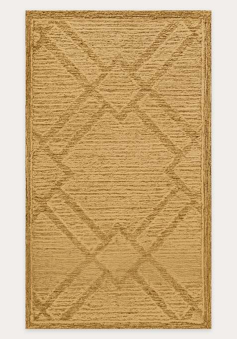 100% Wool Handmade Mustard Gold Rug | Bohemian Trellis Carpet With Cotton Backing For Living Room
