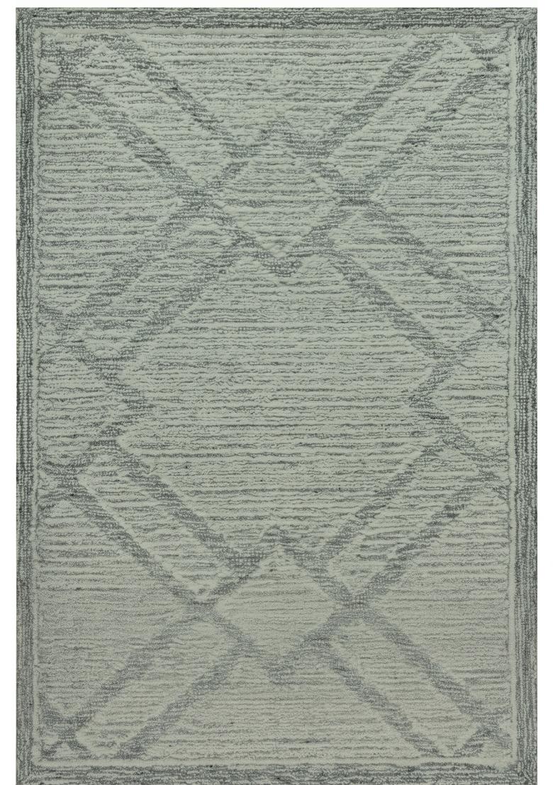 Saffron Rugs Hand Tufted Sage Green Trellis Bohemian Rectangular Wool Area Rug - Indya
