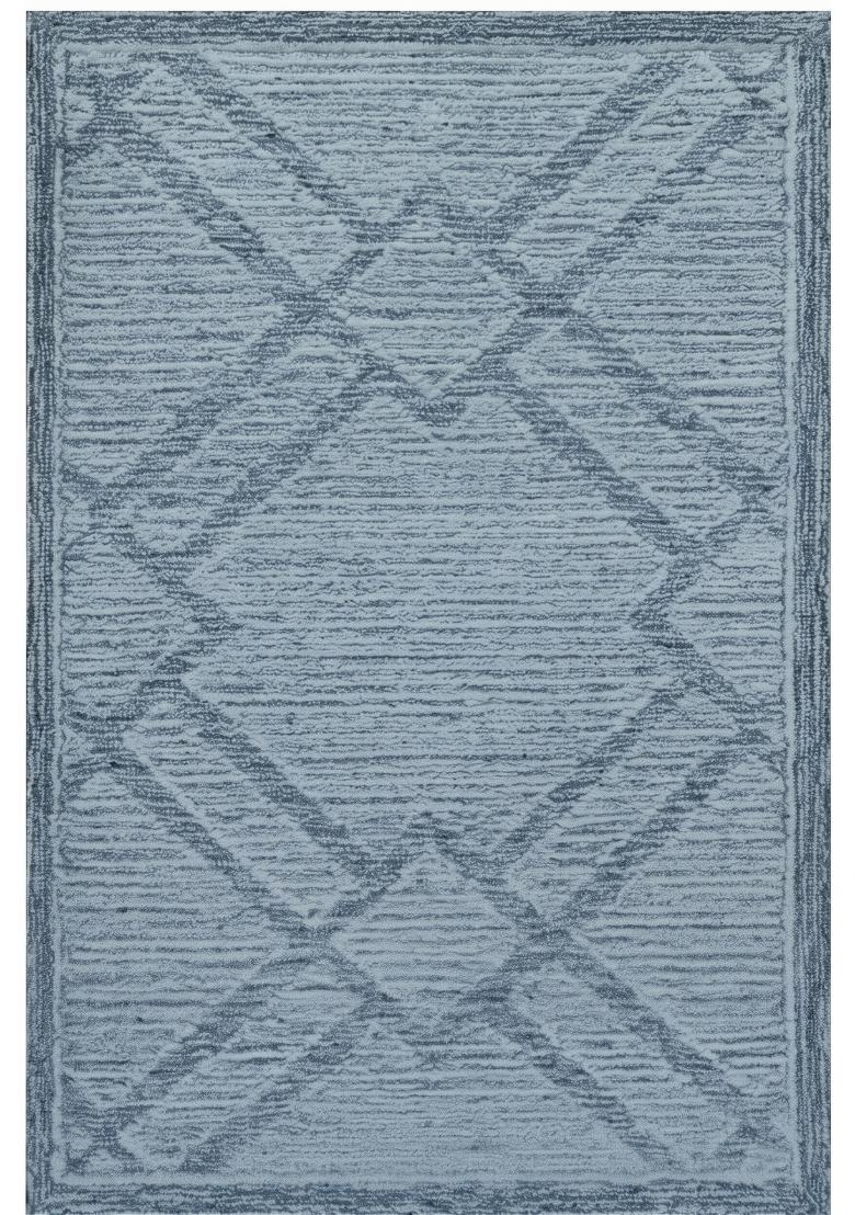 Saffron Rugs Hand Tufted Dusty Blue Trellis Bohemian Rectangular Wool Area Rug - Indya