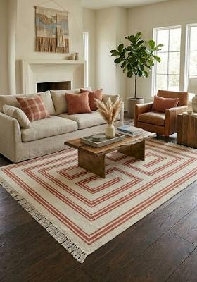 Saffron Rugs Flat Woven Beige Geometric Bohemian Rectangular Wool Area Rug