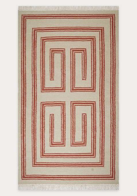 100% Wool Handmade Beige Rug | Bohemian Geometric Flat Weave Reversible Carpet For Living Room