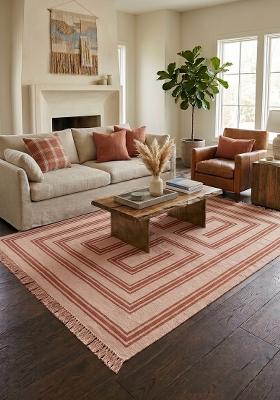 Saffron Rugs Flat Woven Blush Pink Geometric Bohemian Rectangular Wool Area Rug