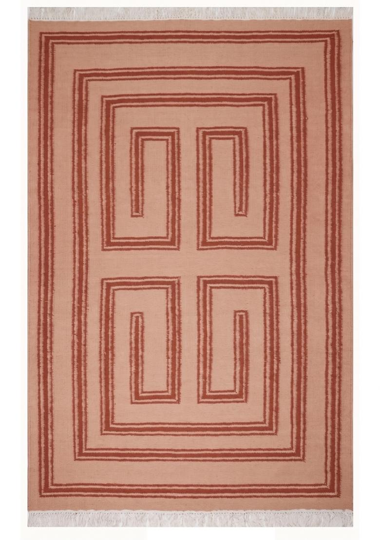 Saffron Rugs Flat Woven Blush Pink Geometric Bohemian Rectangular Wool Area Rug - Indya