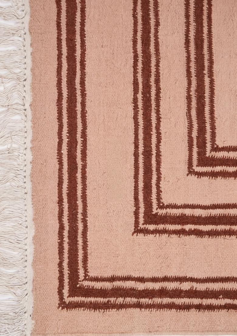 Saffron Rugs Flat Woven Blush Pink Geometric Bohemian Rectangular Wool Area Rug - Indya