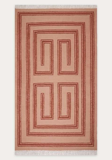 100% Wool Handmade Blush Pink Rug | Bohemian Geometric Flat Weave Reversible Carpet For Living Room