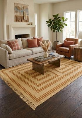 Saffron Rugs Flat Woven Cream Geometric Bohemian Rectangular Wool Area Rug