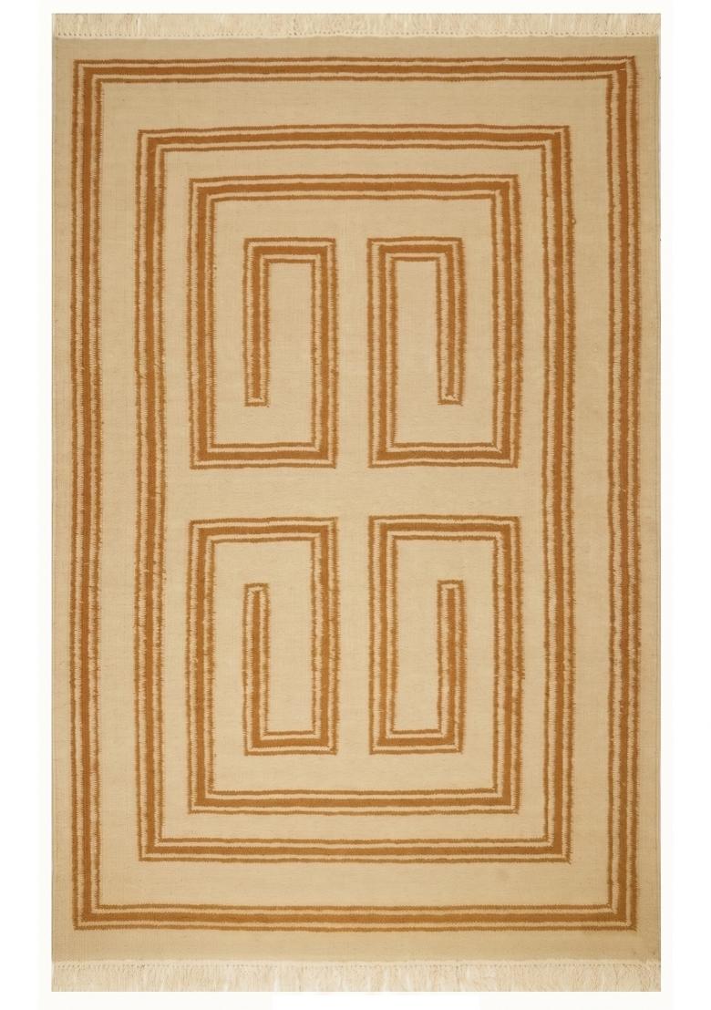 Saffron Rugs Flat Woven Cream Geometric Bohemian Rectangular Wool Area Rug - Indya