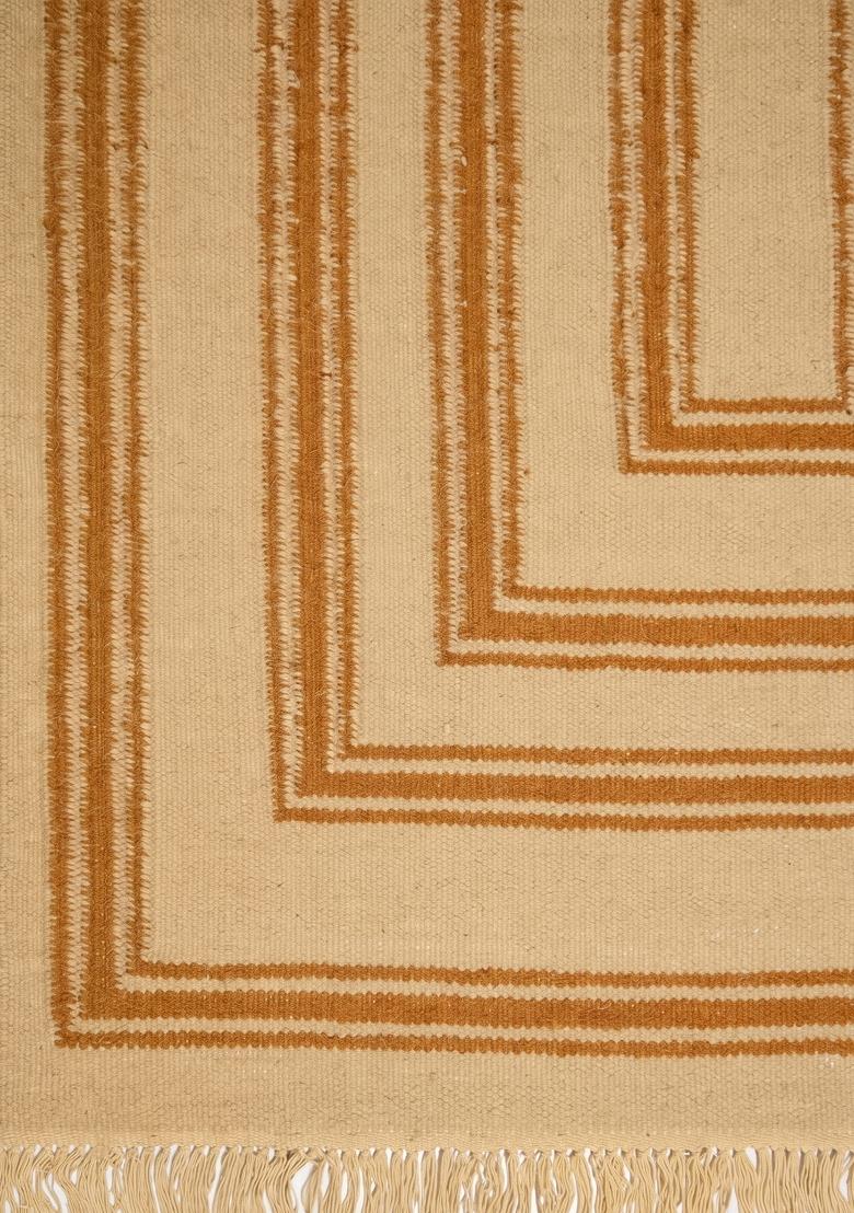 Saffron Rugs Flat Woven Cream Geometric Bohemian Rectangular Wool Area Rug - Indya