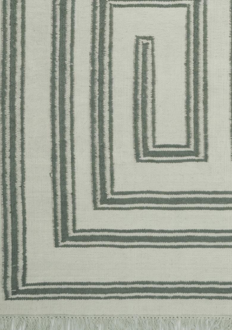 Saffron Rugs Flat Woven Ivory Green Geometric Bohemian Rectangular Wool Area Rug - Indya