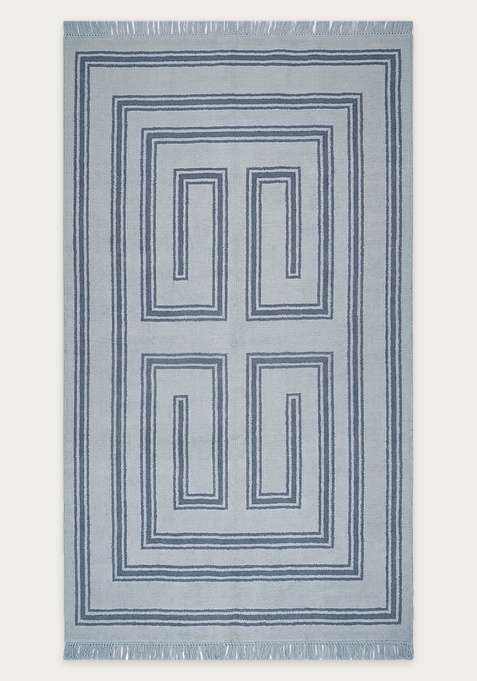 100% Wool Handmade Light Blue Grey Rug | Bohemian Geometric Flat Weave Reversible Carpet For Living Room
