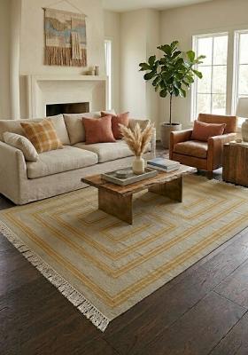 Saffron Rugs Flat Woven Beige Geometric Contemporary Rectangular Wool Area Rug