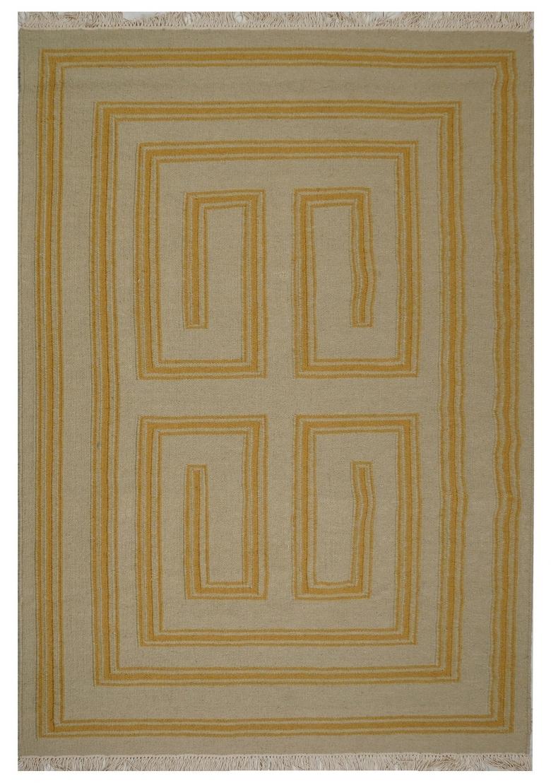 Saffron Rugs Flat Woven Beige Geometric Contemporary Rectangular Wool Area Rug - Indya