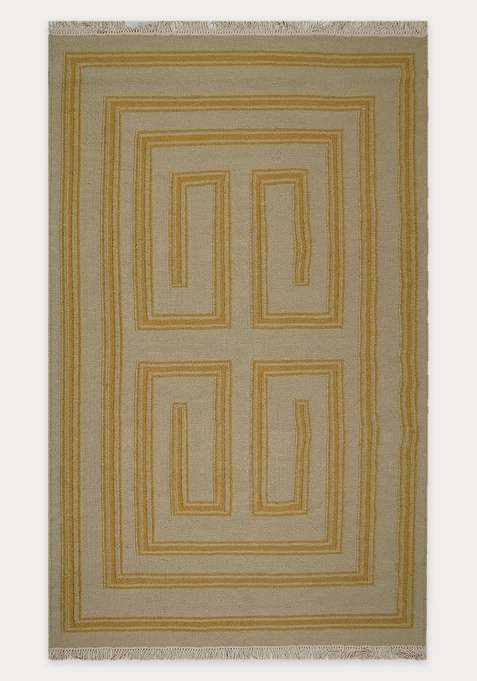 100% Wool Handmade Beige Rug | Contemporary Geometric Flat Weave Reversible Carpet For Living Room