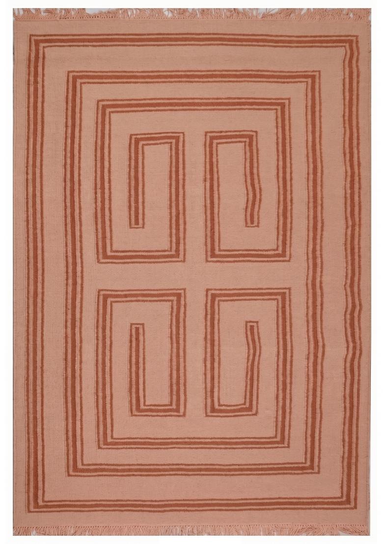 Saffron Rugs Flat Woven Terracotta Peach Geometric Contemporary Rectangular Wool Area Rug - Indya