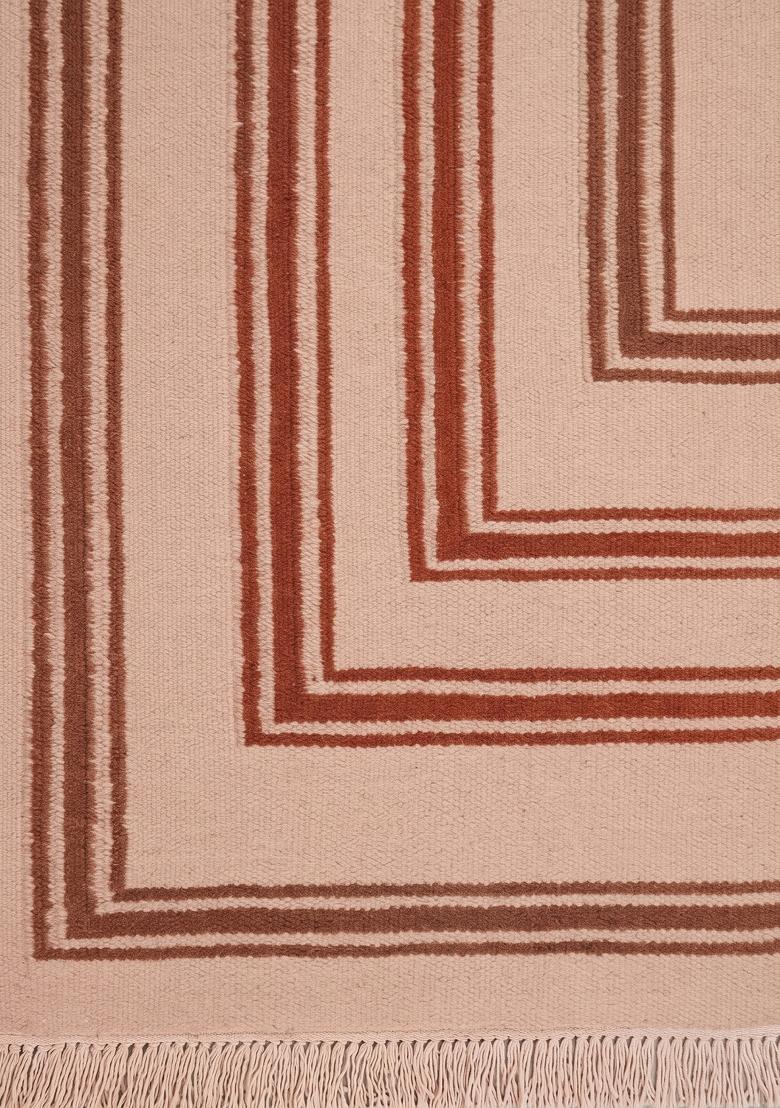 Saffron Rugs Flat Woven Terracotta Peach Geometric Contemporary Rectangular Wool Area Rug - Indya