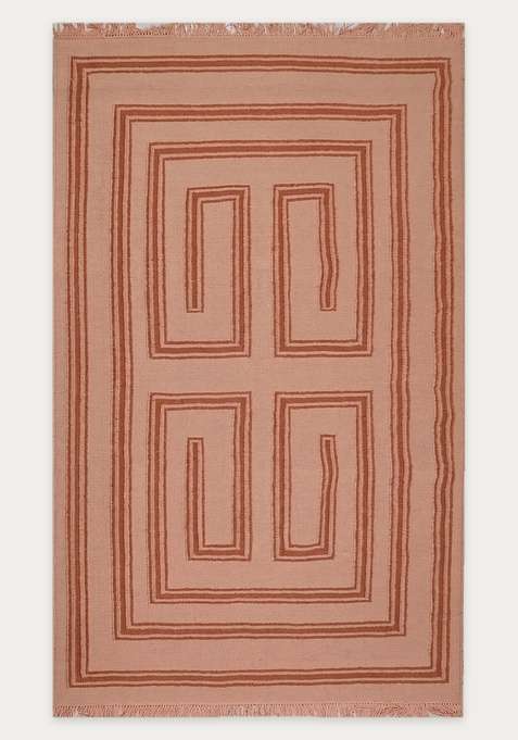 100% Wool Handmade Terracotta Peach Rug | Contemporary Geometric Flat Weave Reversible Carpet For Living Room
