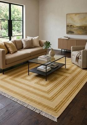 Saffron Rugs Flat Woven Mustard Yellow Geometric Contemporary Rectangular Wool Area Rug