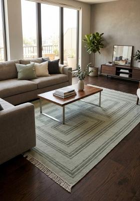 Saffron Rugs Flat Woven Sage Green Geometric Contemporary Rectangular Wool Area Rug